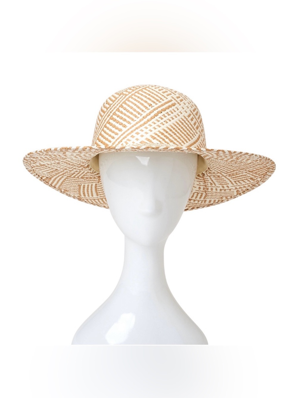 Time and Tru Beige and Cream Wide-Brim Straw Hat